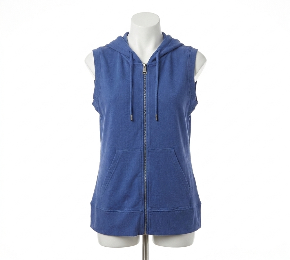 NEW FRENCH KYSS hooded vest in denim